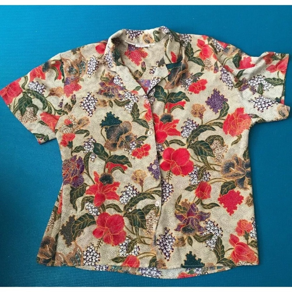 Tess Size 12 Floral Flowers Short Sleeve Top (#F)